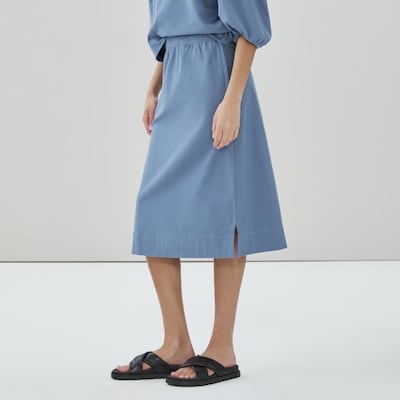 Heavyweight Cotton Midi Skirt - Dusty Blue