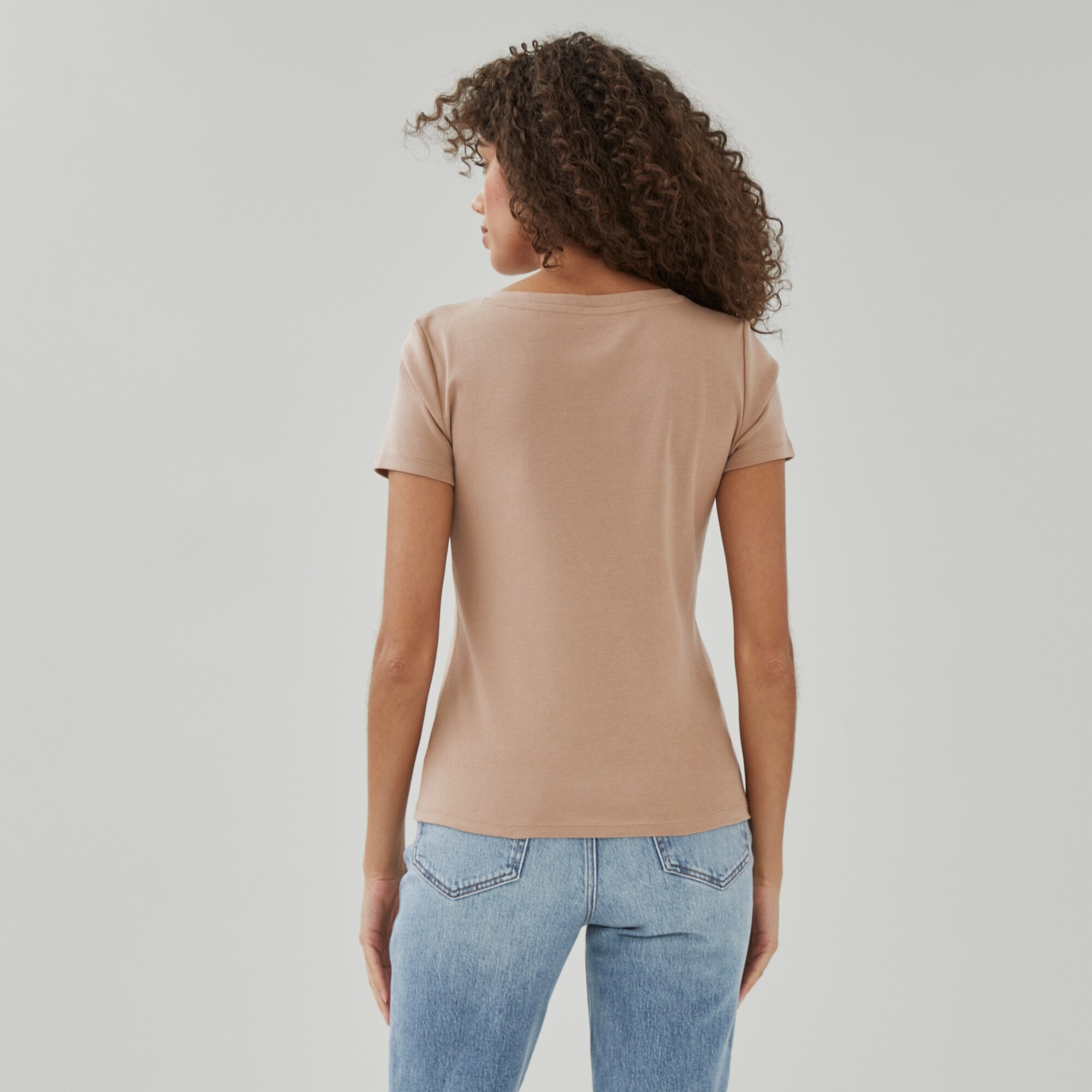 Essential Organic Cotton V-Neck T-Shirt in Light Brown from Joe Fresh