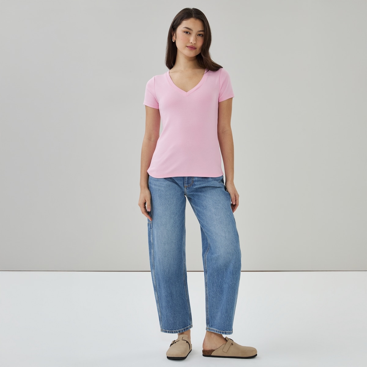Essential Organic Cotton V-Neck T-Shirt - Pink