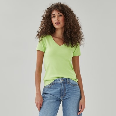T-shirt essentiel à col en V en coton biologique - Vert Pâle