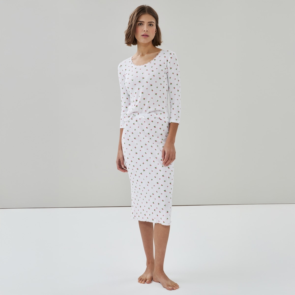 Pointelle Printed Sleep Skirt - Red