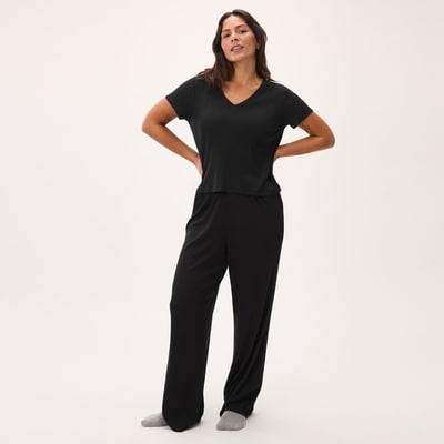 Modal Ribbed Sleep T-Shirt - JF Black