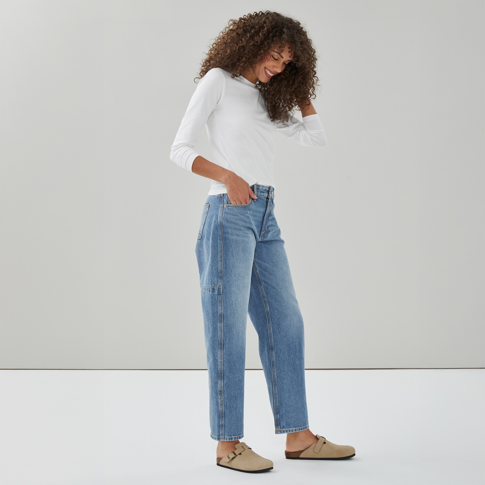 Jean à jambe tonneau délavé moyen