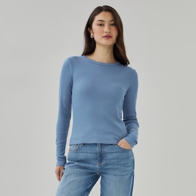 Ribbed Long Sleeve Top - Dusty Blue