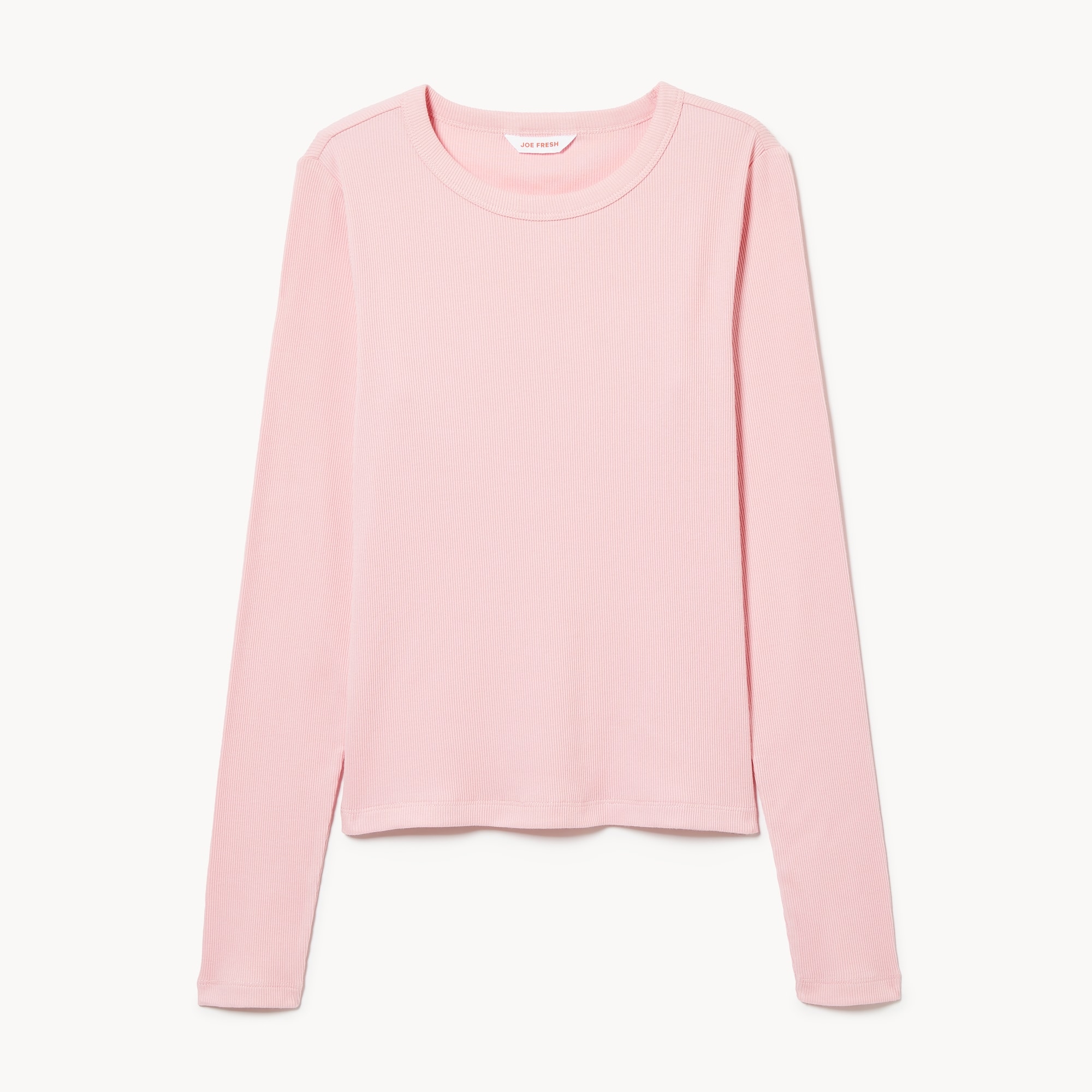 Ribbed Long Sleeve Top in Light Pink from Joe Fresh