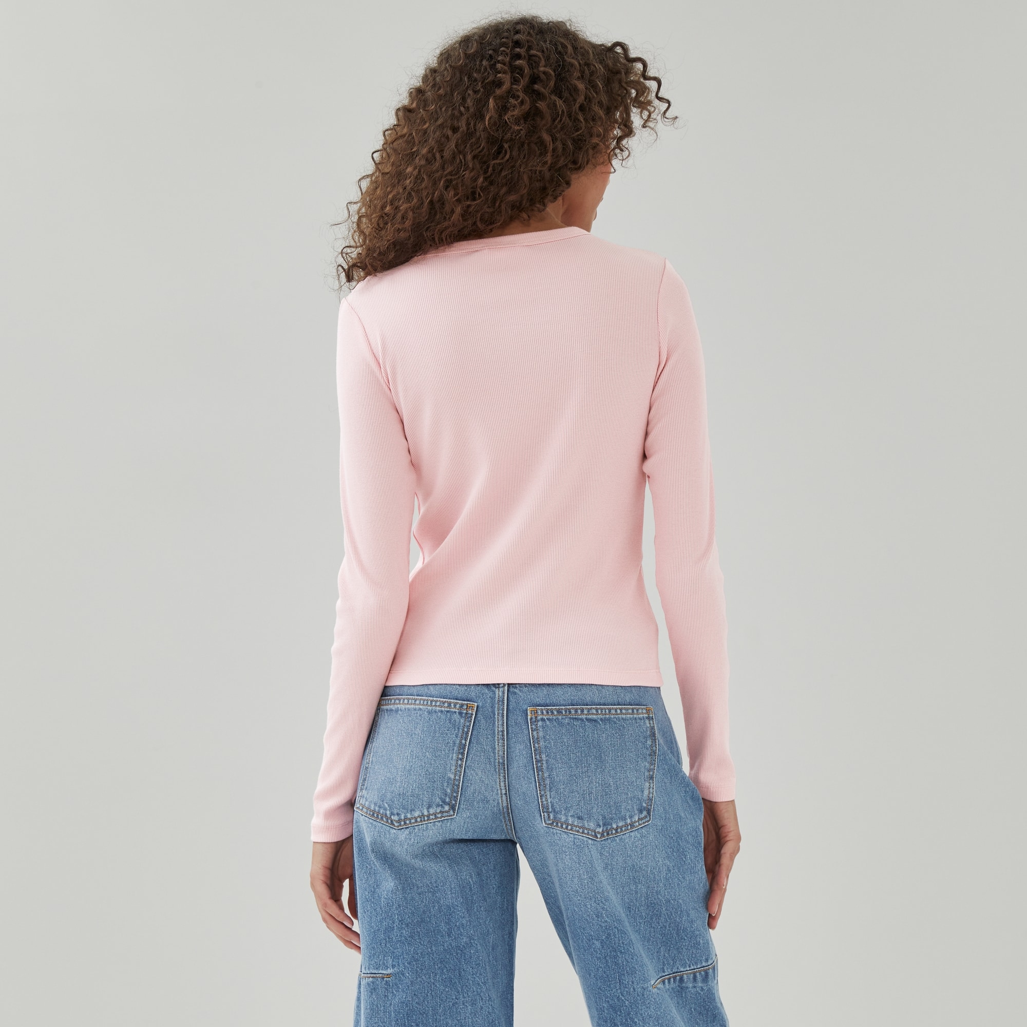 Ribbed Long Sleeve Top in Light Pink from Joe Fresh