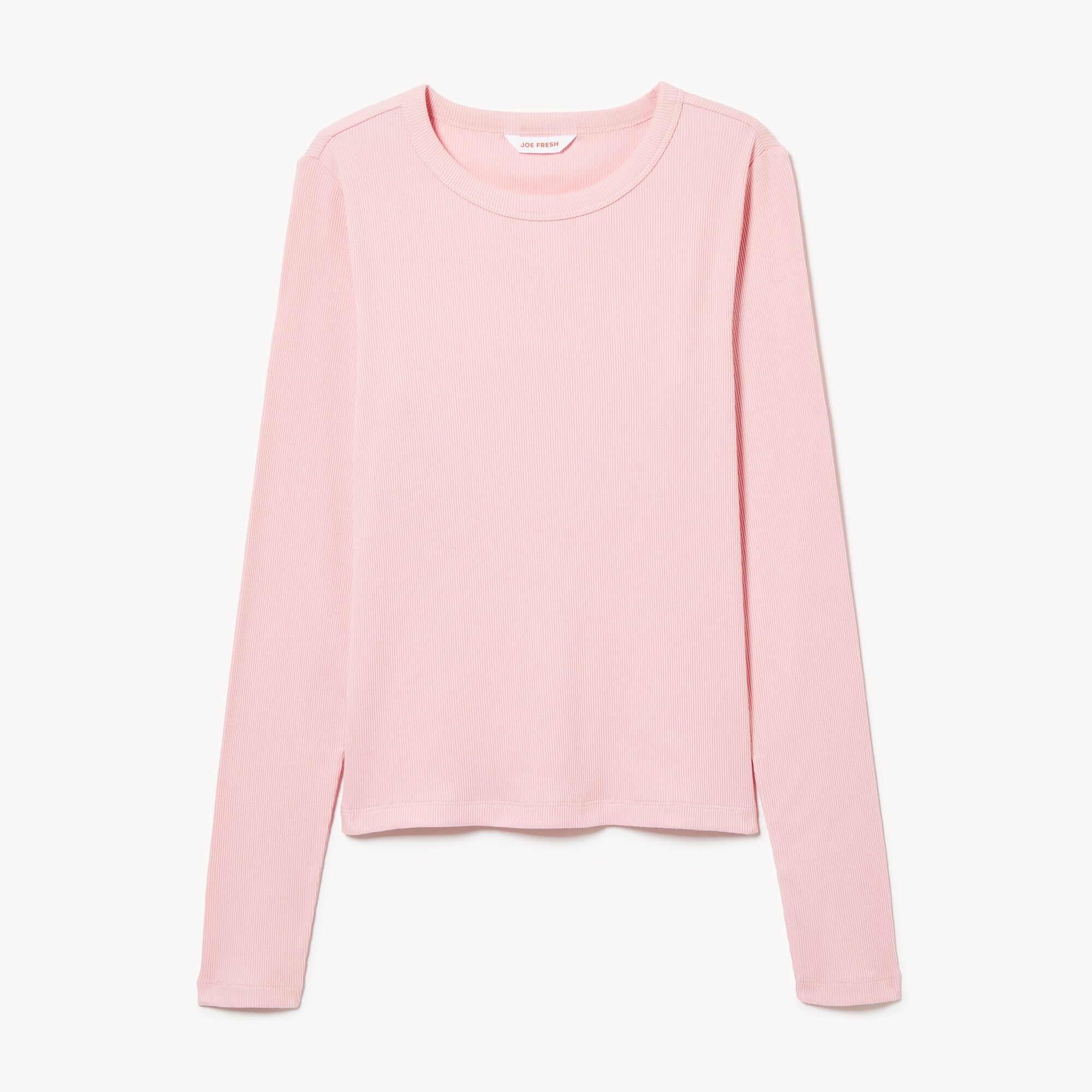 Ribbed Long Sleeve Top in Light Pink from Joe Fresh