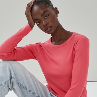 Ribbed Long Sleeve Top - Pink