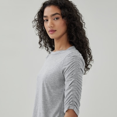 Ruched Sleeve Top - Grey Mix