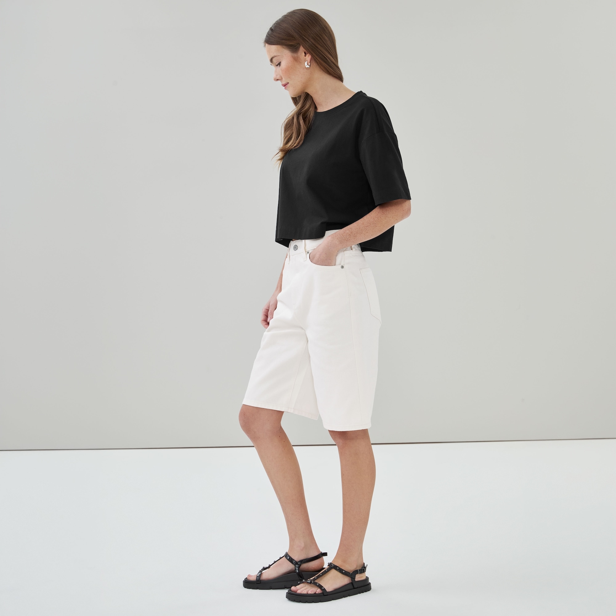 Short ample en denim blanc