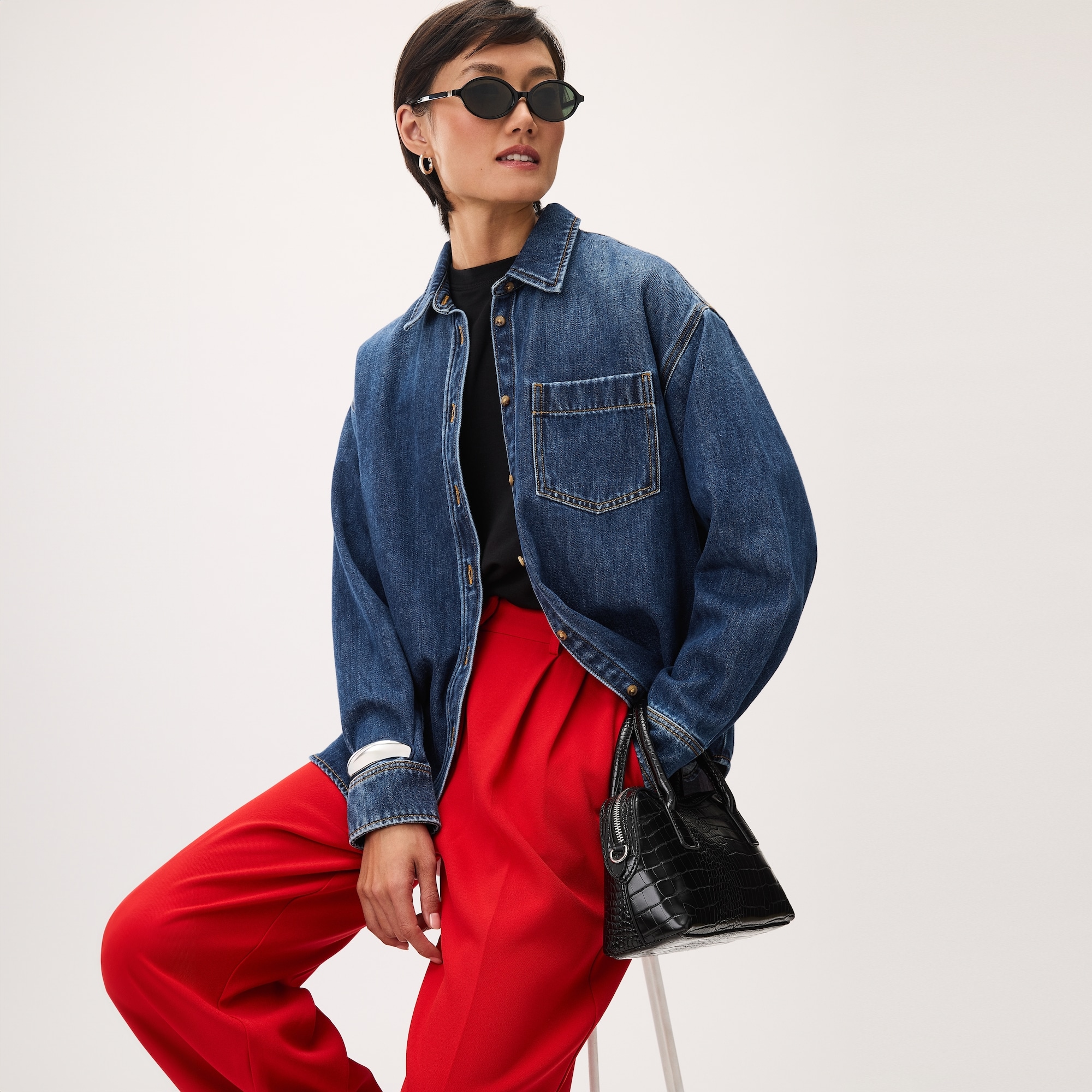 Denim Oversized Shirt in Dark Wash from Joe Fresh