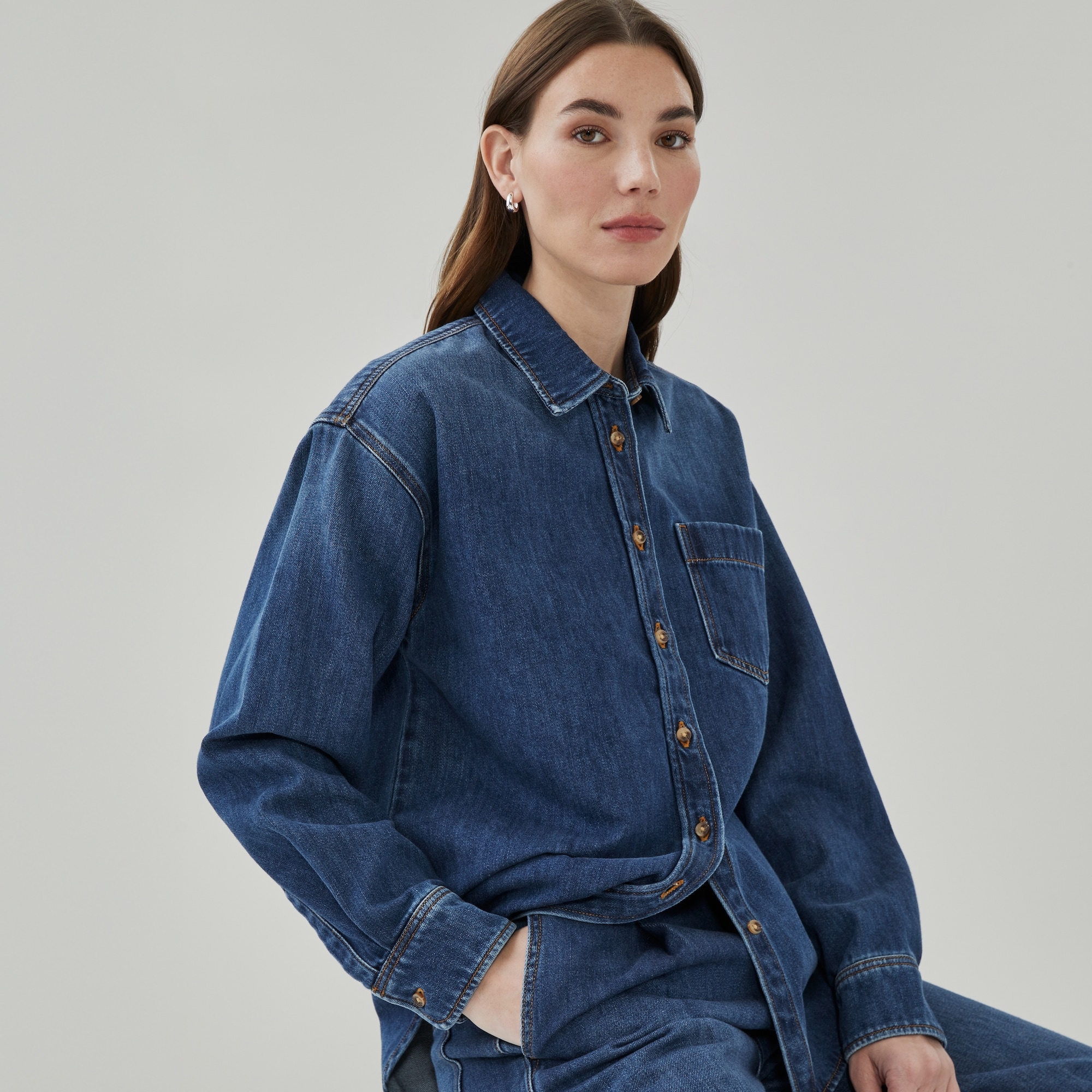 Denim Oversized Shirt in Dark Wash from Joe Fresh