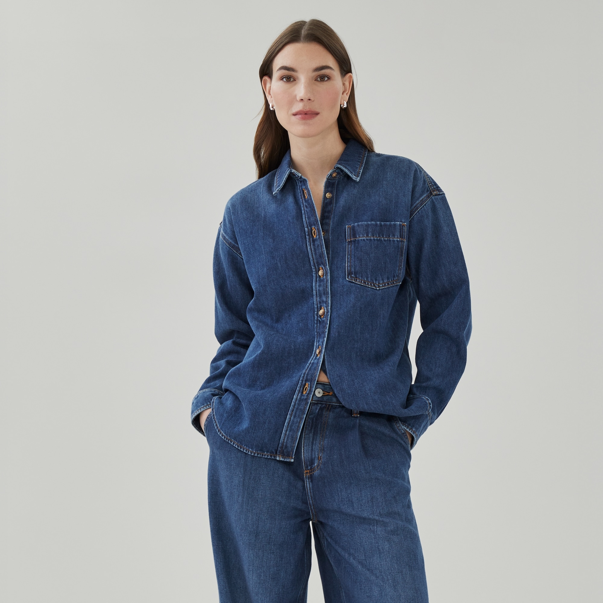 Denim Oversized Shirt in Dark Wash from Joe Fresh