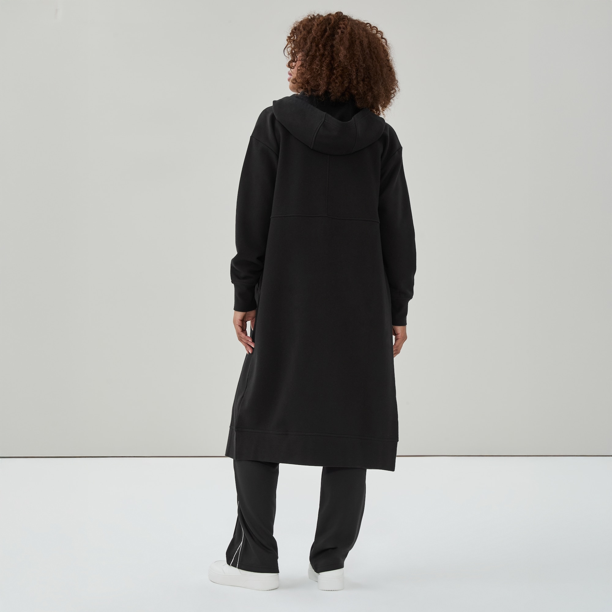 CozyFleece Long Hooded Jacket in Black from Joe Fresh