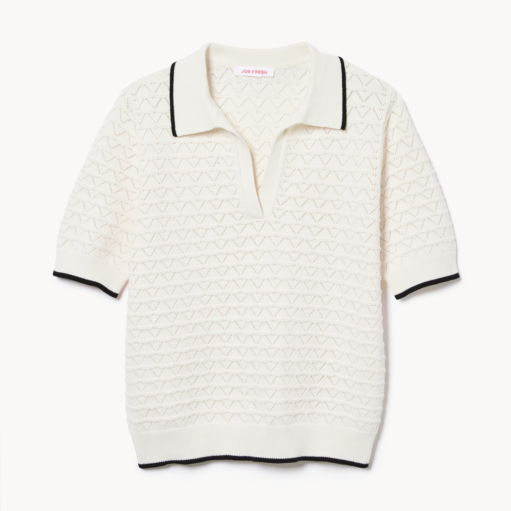 Pointelle Knit Polo in Off White from Joe Fresh
