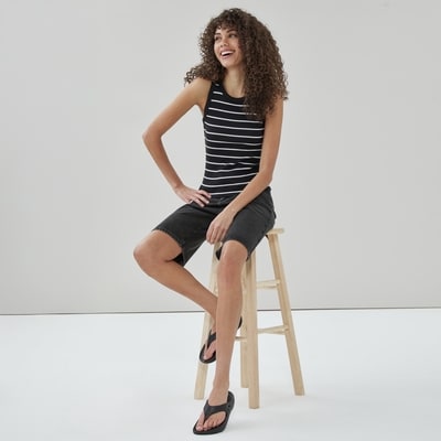 Ribbed Striped Tank Top - Black