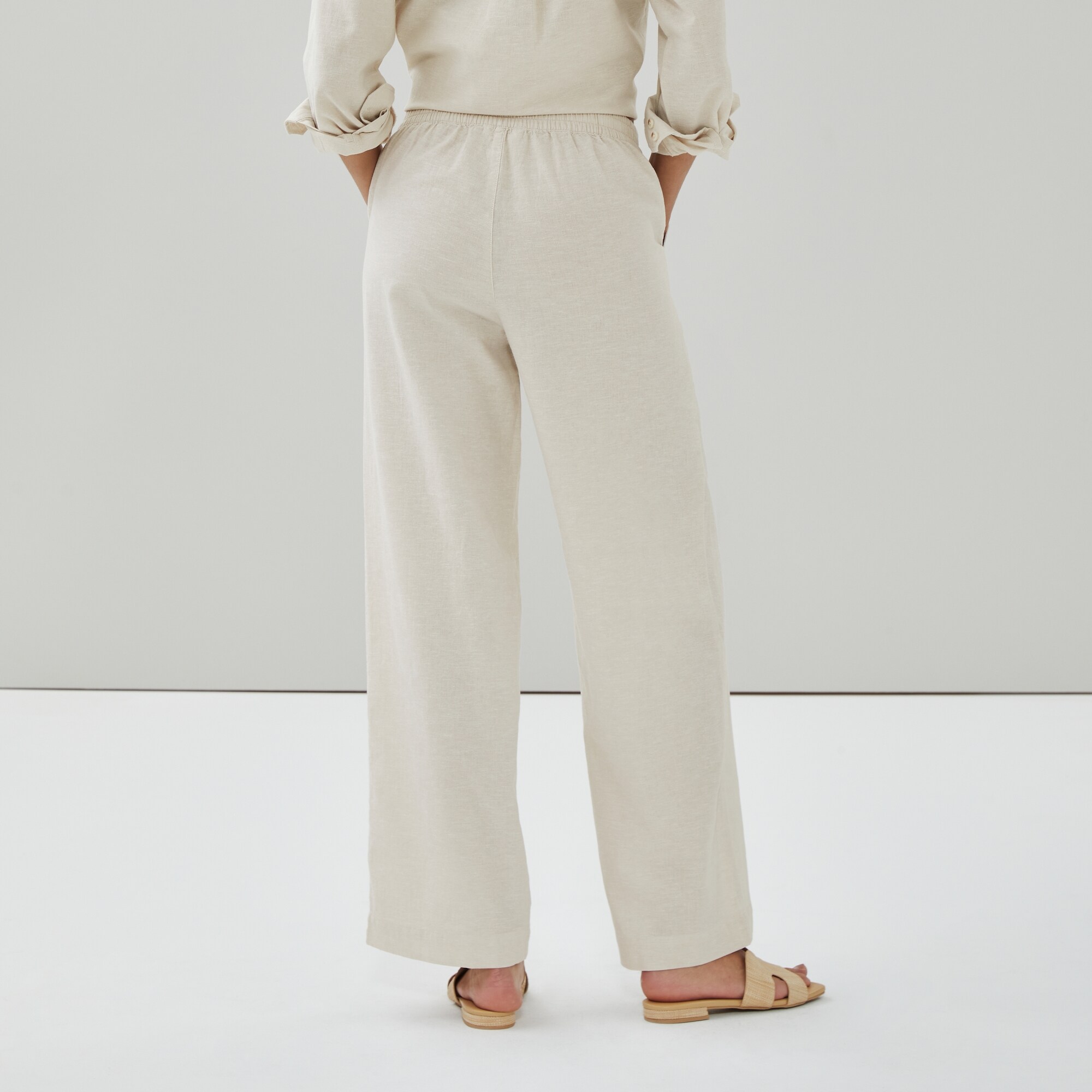 Pantalon à jambe large en lin et coton