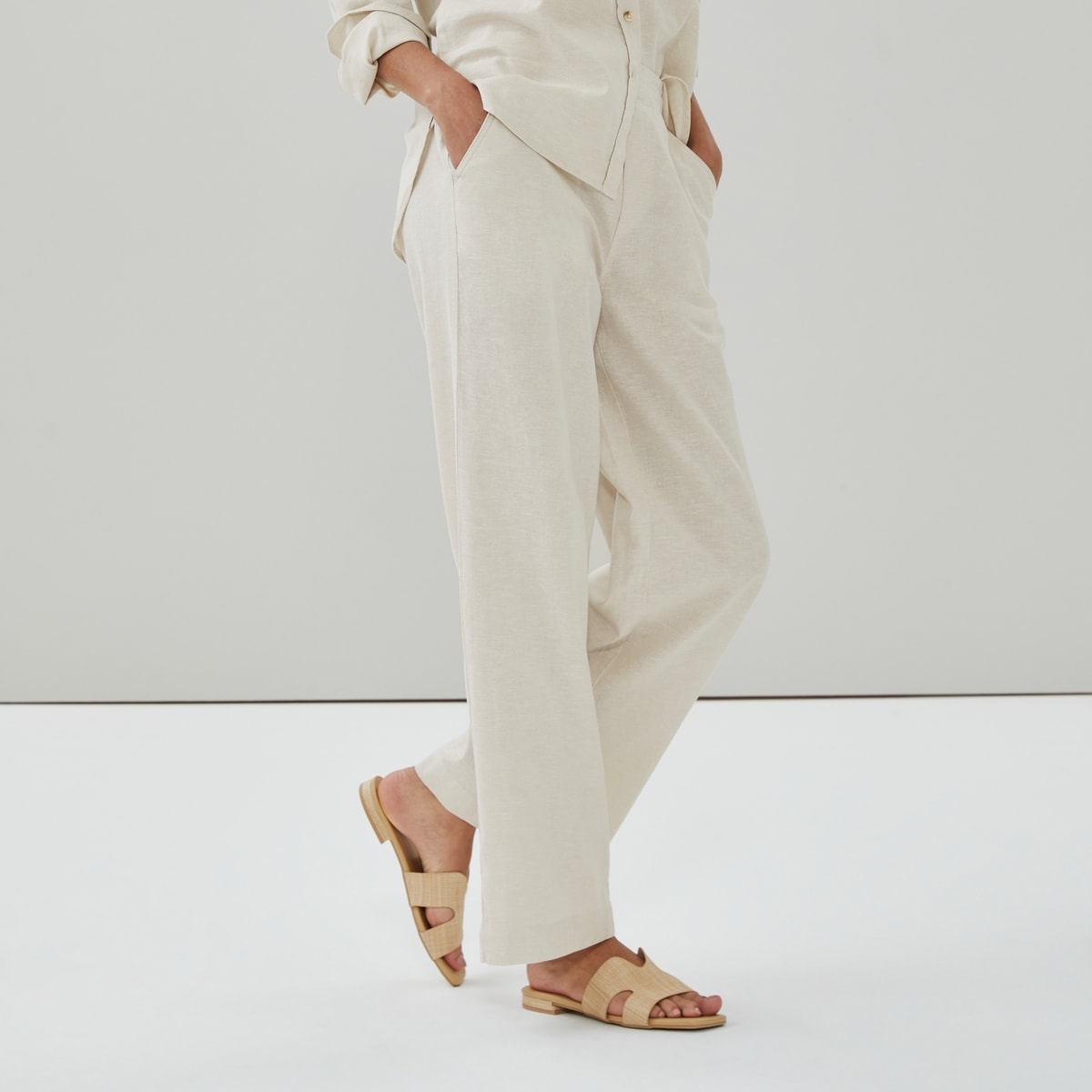 Cotton Linen Wide Leg Pant - Linen