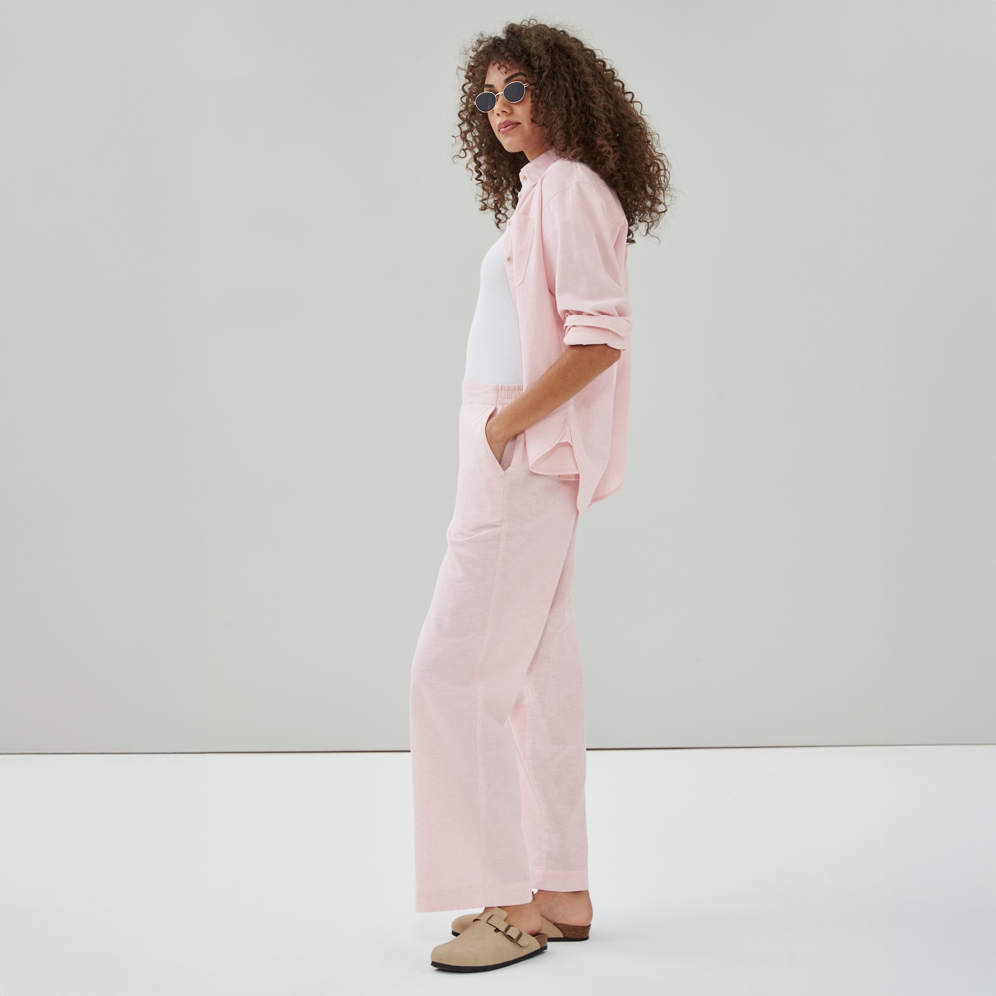 Linen Cotton Wide Leg Pant in Light Pink Mix from Joe Fresh
