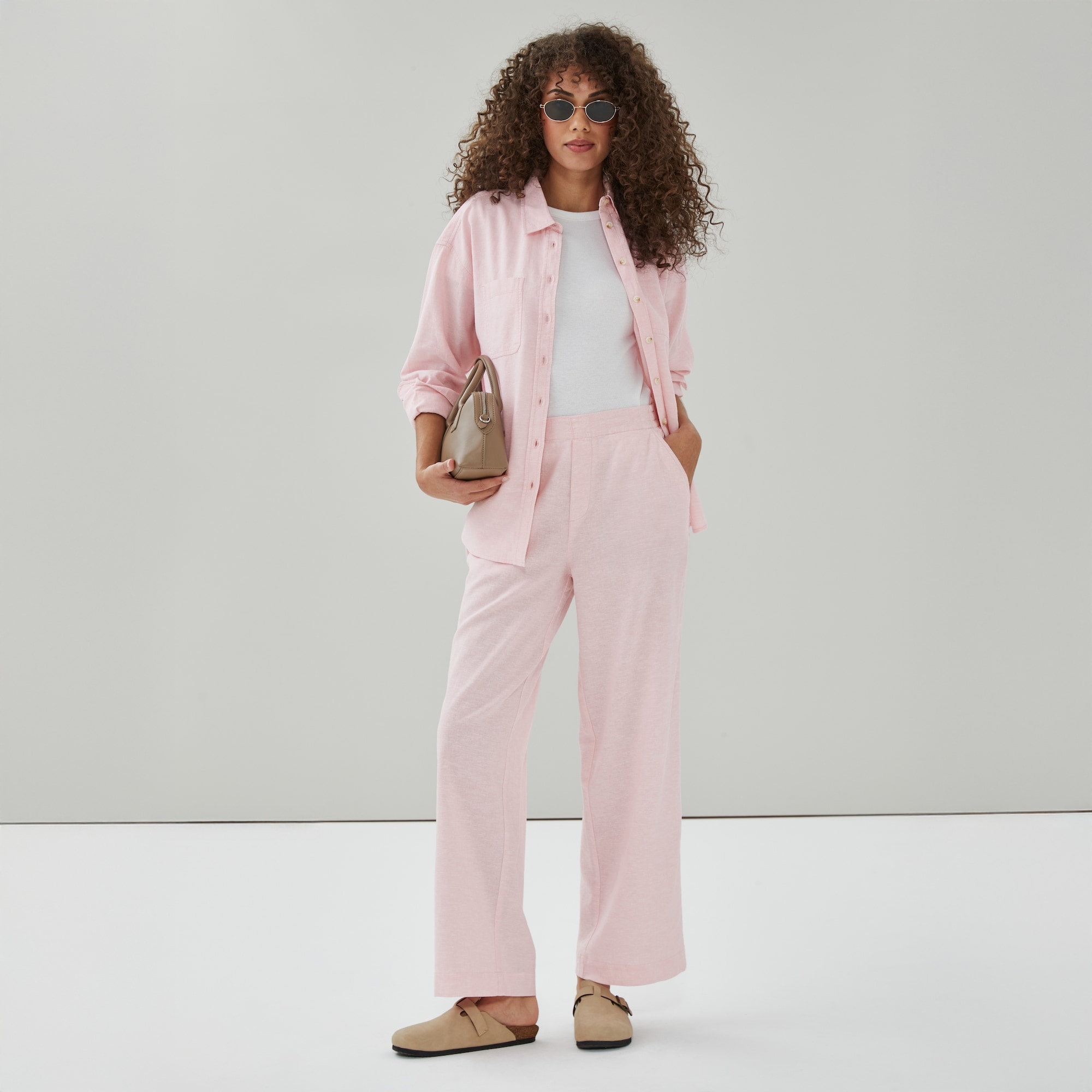 Linen Cotton Wide Leg Pant in Light Pink Mix from Joe Fresh
