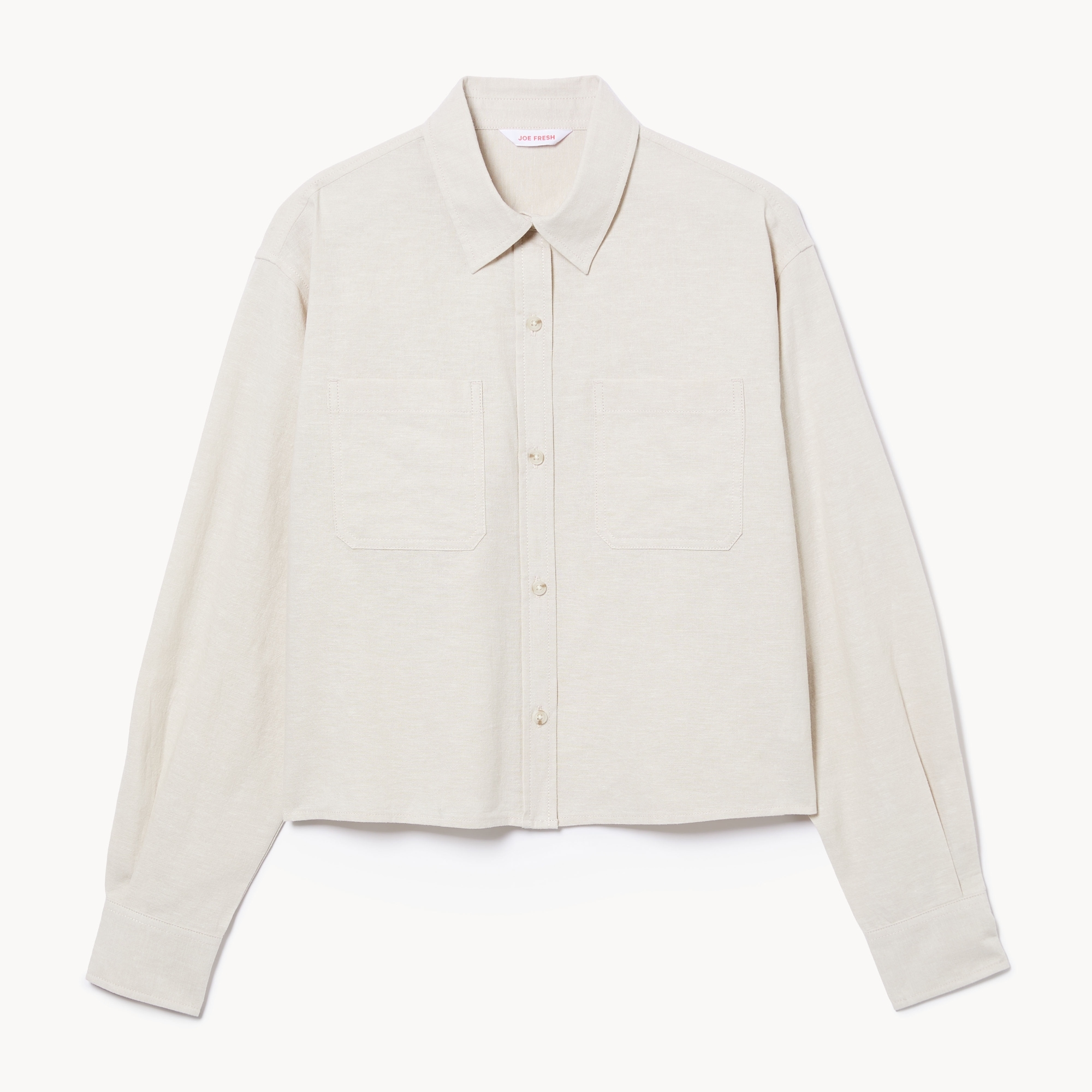 Linen Cotton Cropped Long Sleeve Shirt in Linen from Joe Fresh