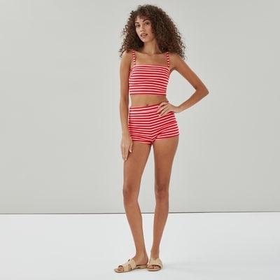 Striped Bandeau Swim Top - Coral