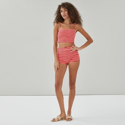 Striped Bandeau Swim Top - Coral