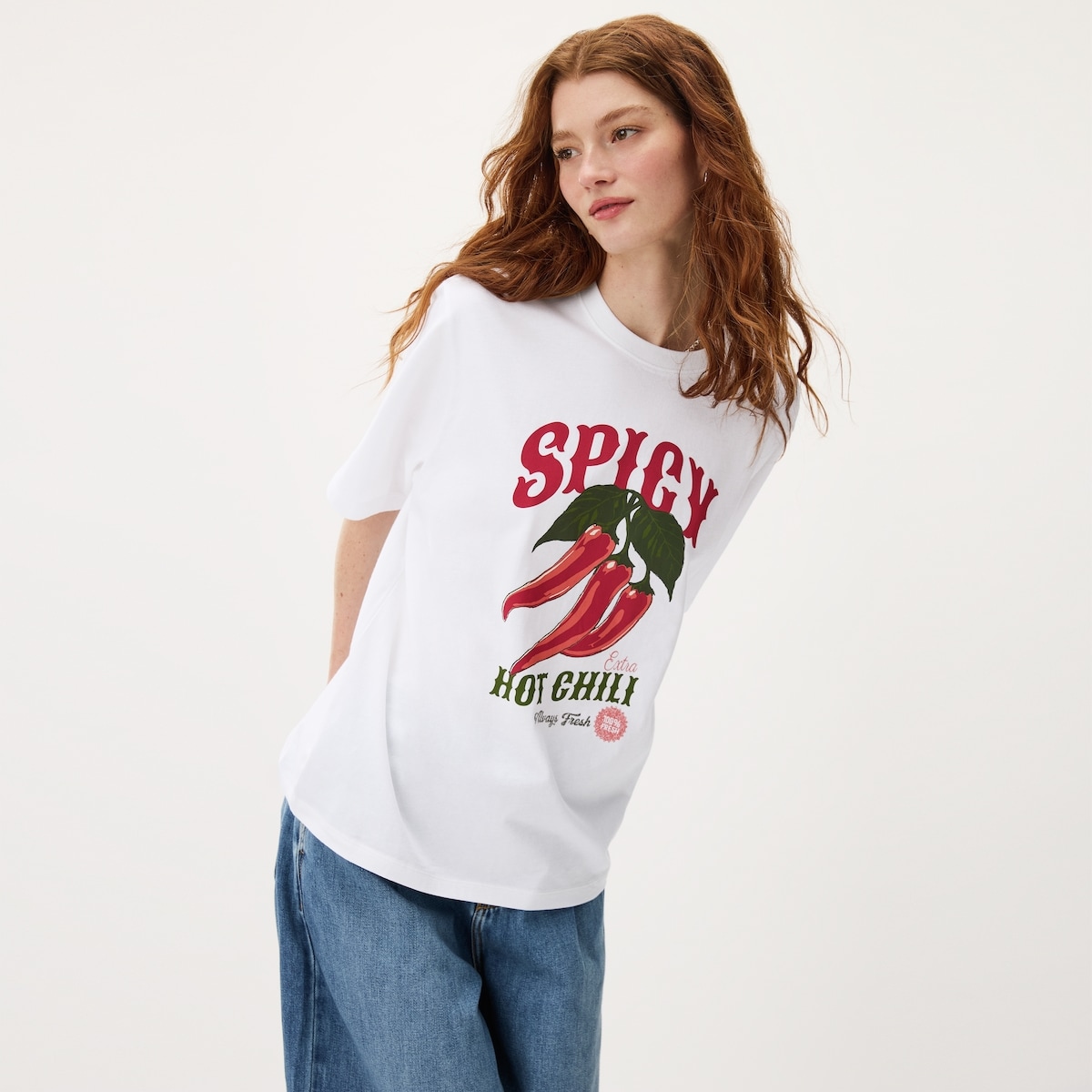 Printed Oversized T-Shirt - Bright White