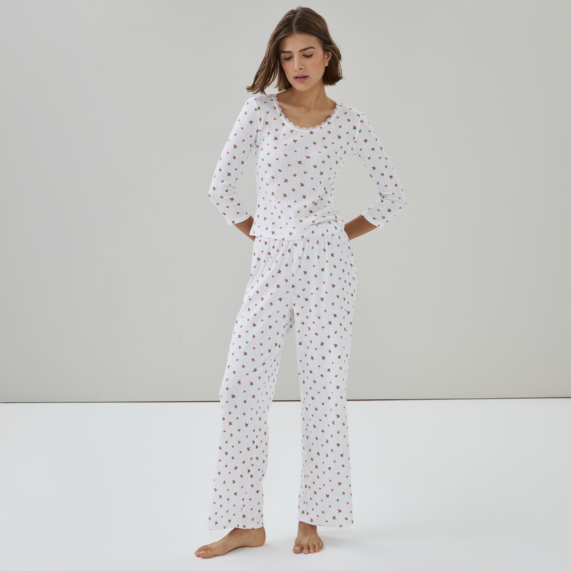 Pantalon de nuit imprimé en pointelle