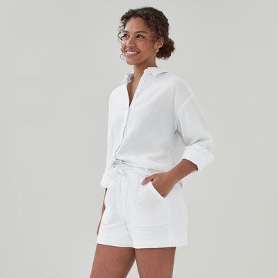 Short sans attache en gaze froissée - Blanc pur