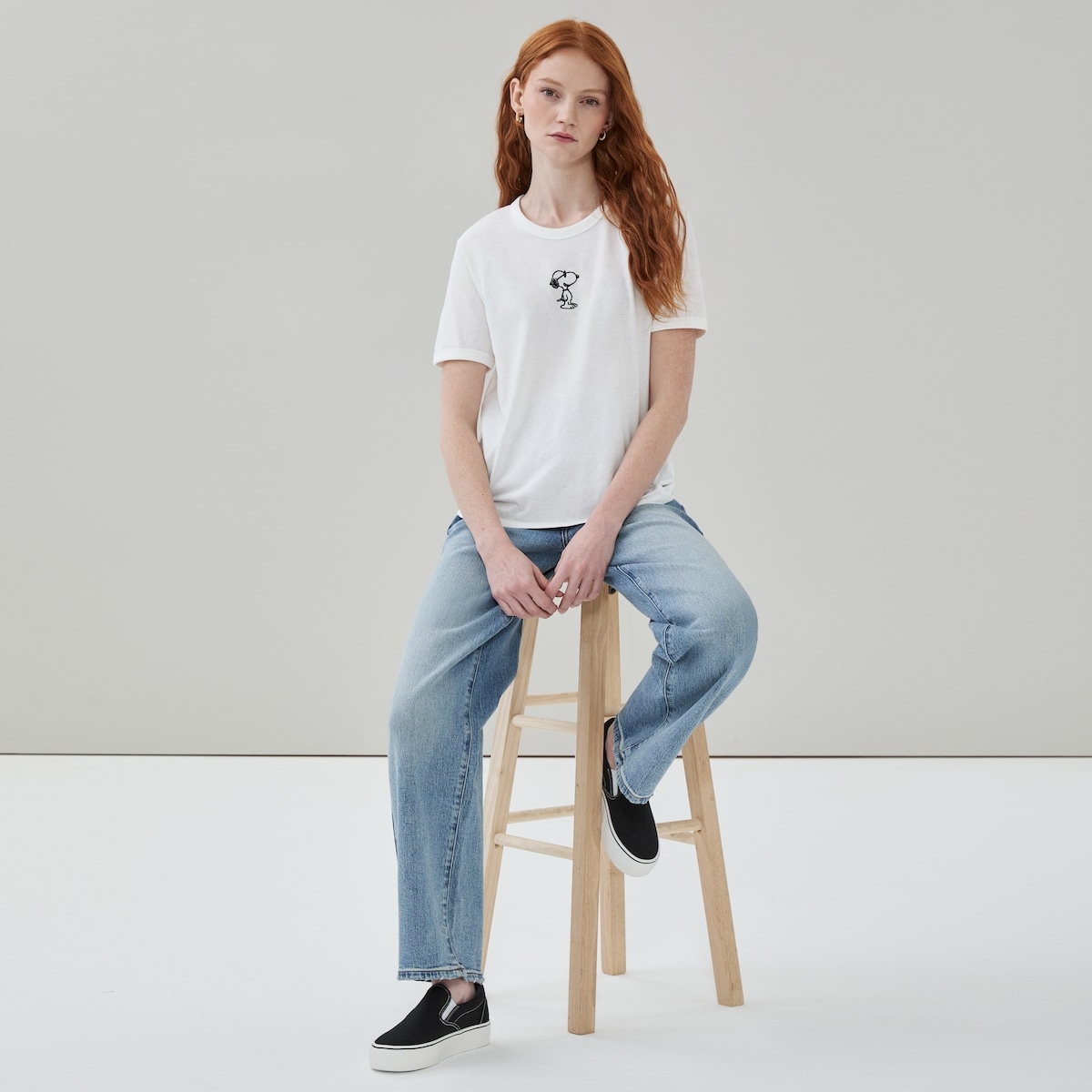 Peanuts Embroidered Ringer T-Shirt - Off White