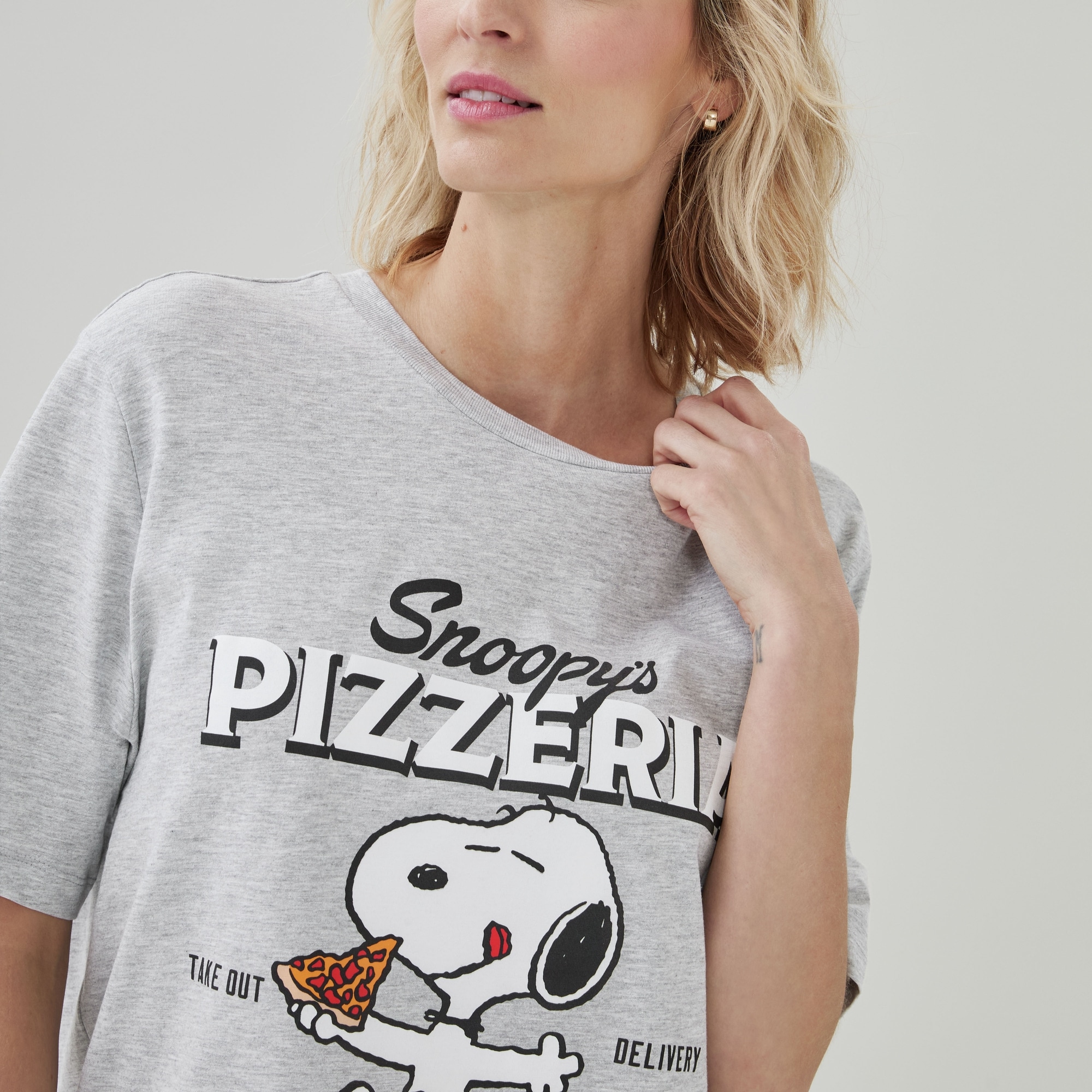 Peanuts Snoopy Relaxed Graphic T-Shirt in Light Grey Mix from Joe
