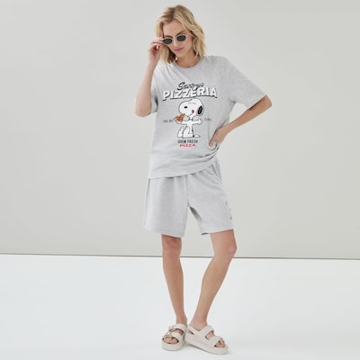 Peanuts Snoopy Relaxed Graphic T-Shirt - Light Grey Mix