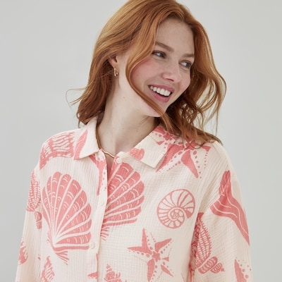 Chemisier boutonné en gaze - Corail