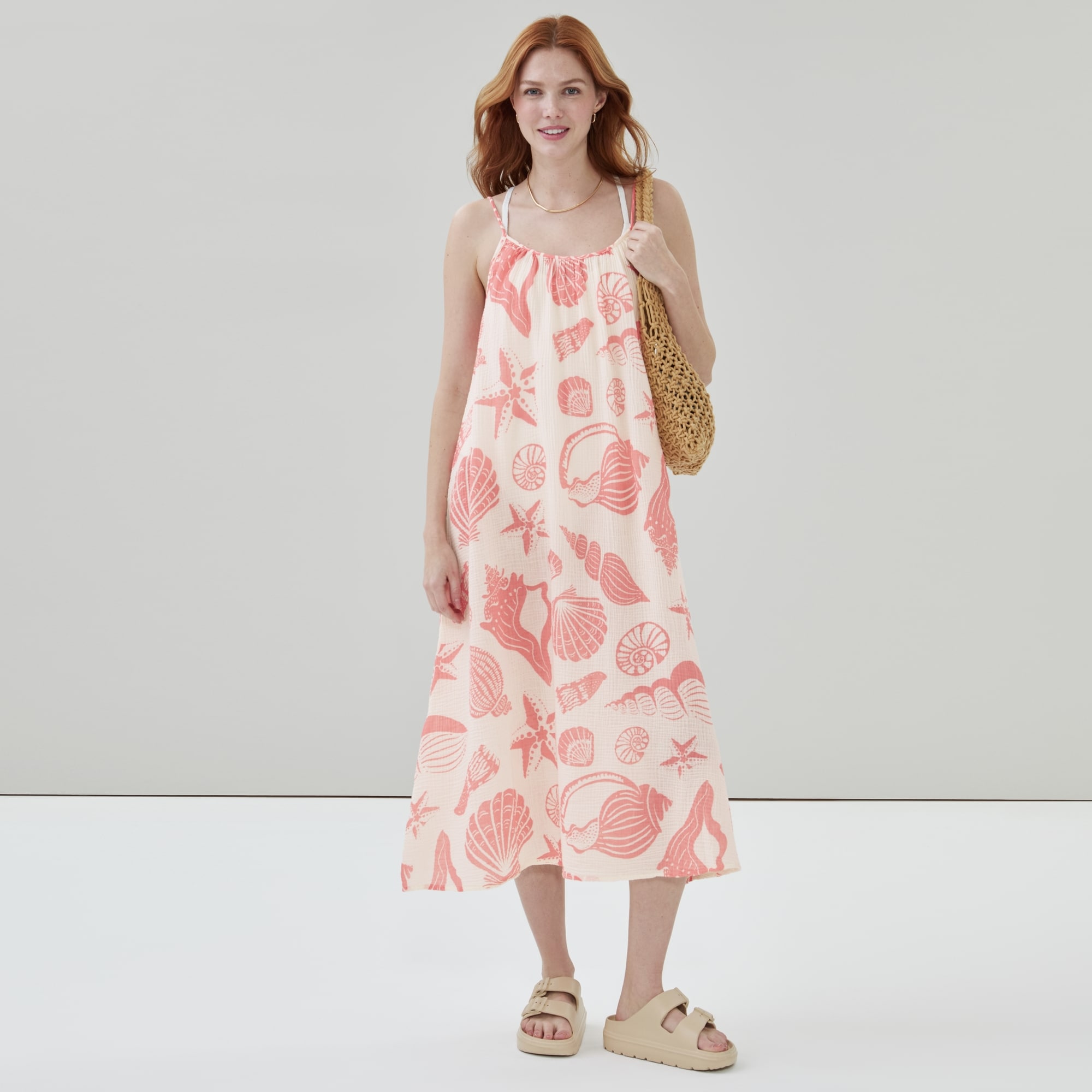 Crinkle Gauze Maxi Dress in Coral from Joe Fresh