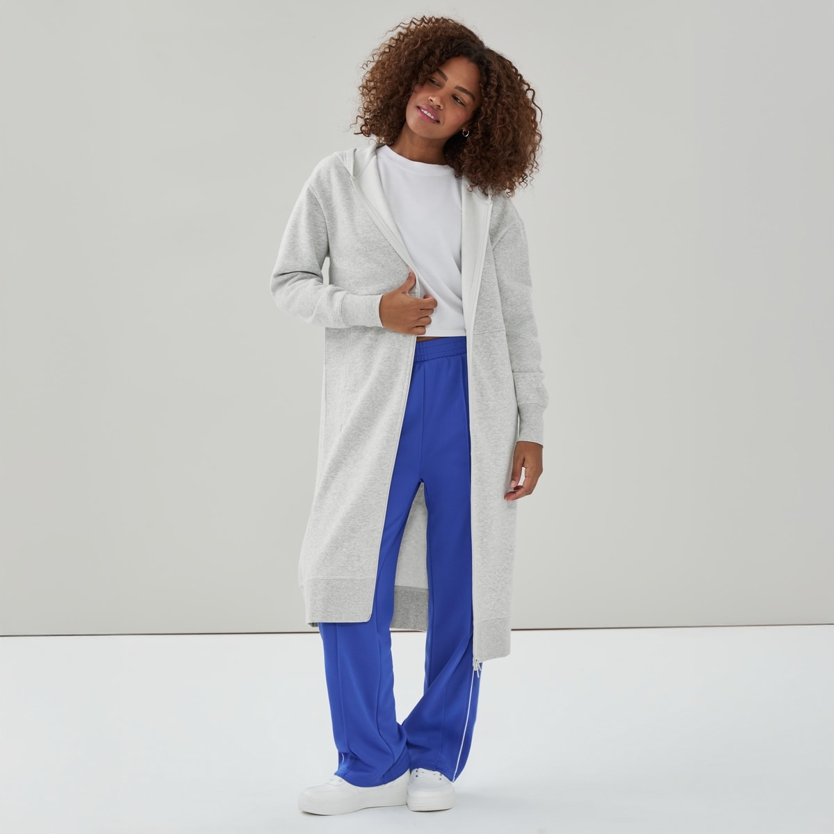 CozyFleece Long Hooded Jacket - Grey Mix