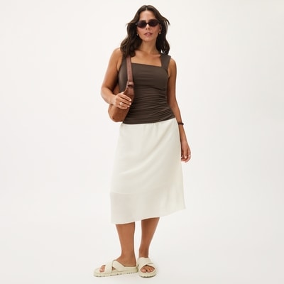 Ruched Square Neck Tank - Dark Brown