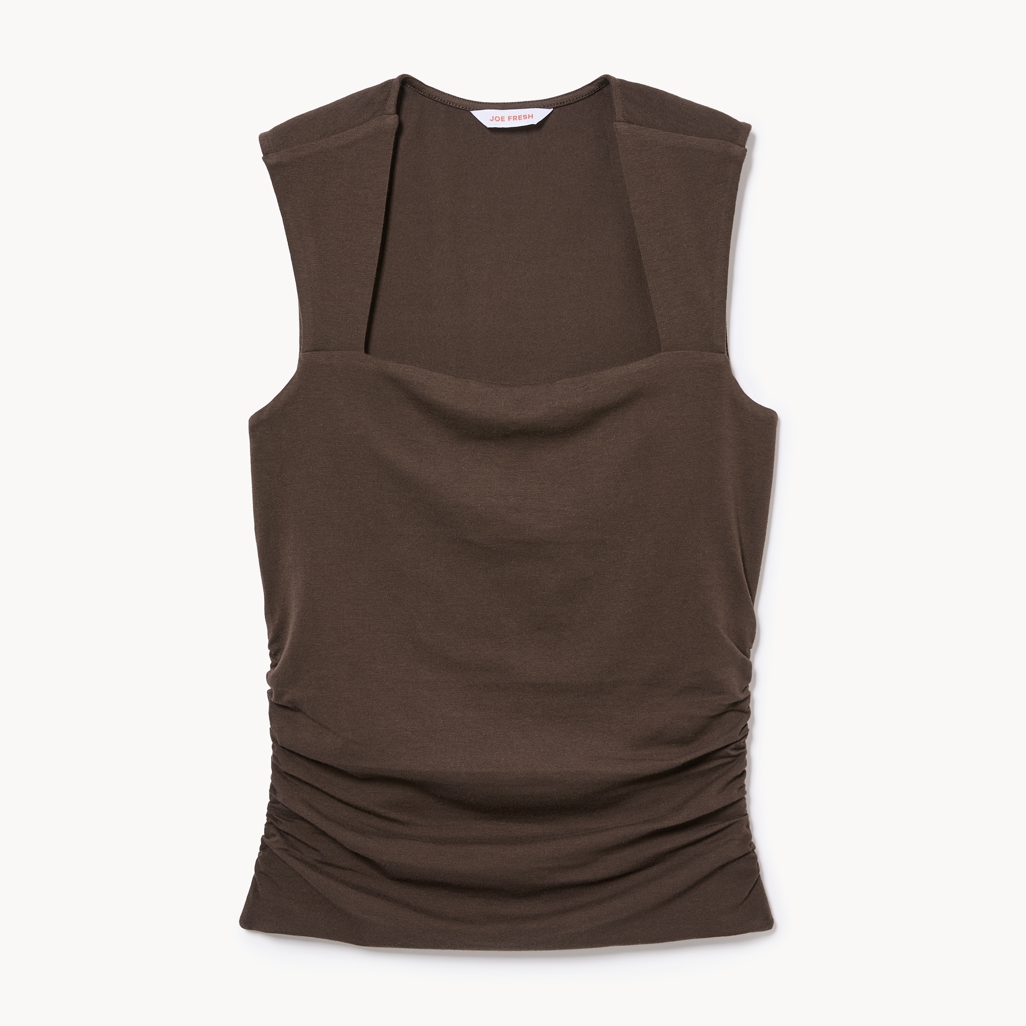 Ruched Square Neck Tank in Dark Brown from Joe Fresh