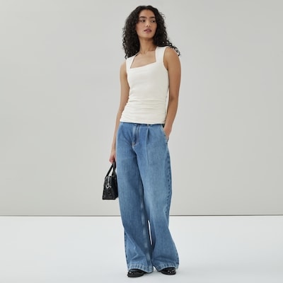 Ruched Square Neck Tank - Off White