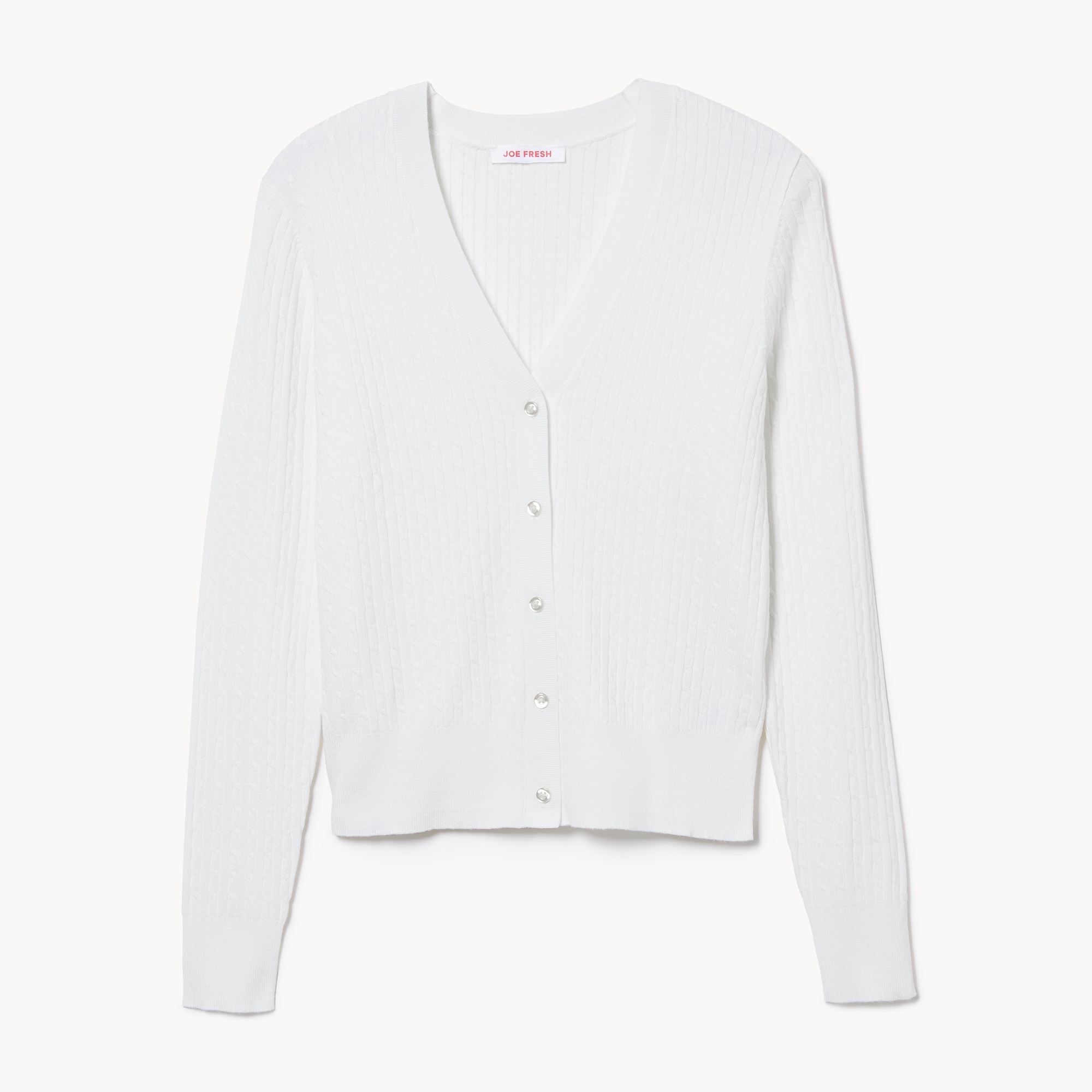Cable Knit Cardigan in Bright White from Joe Fresh