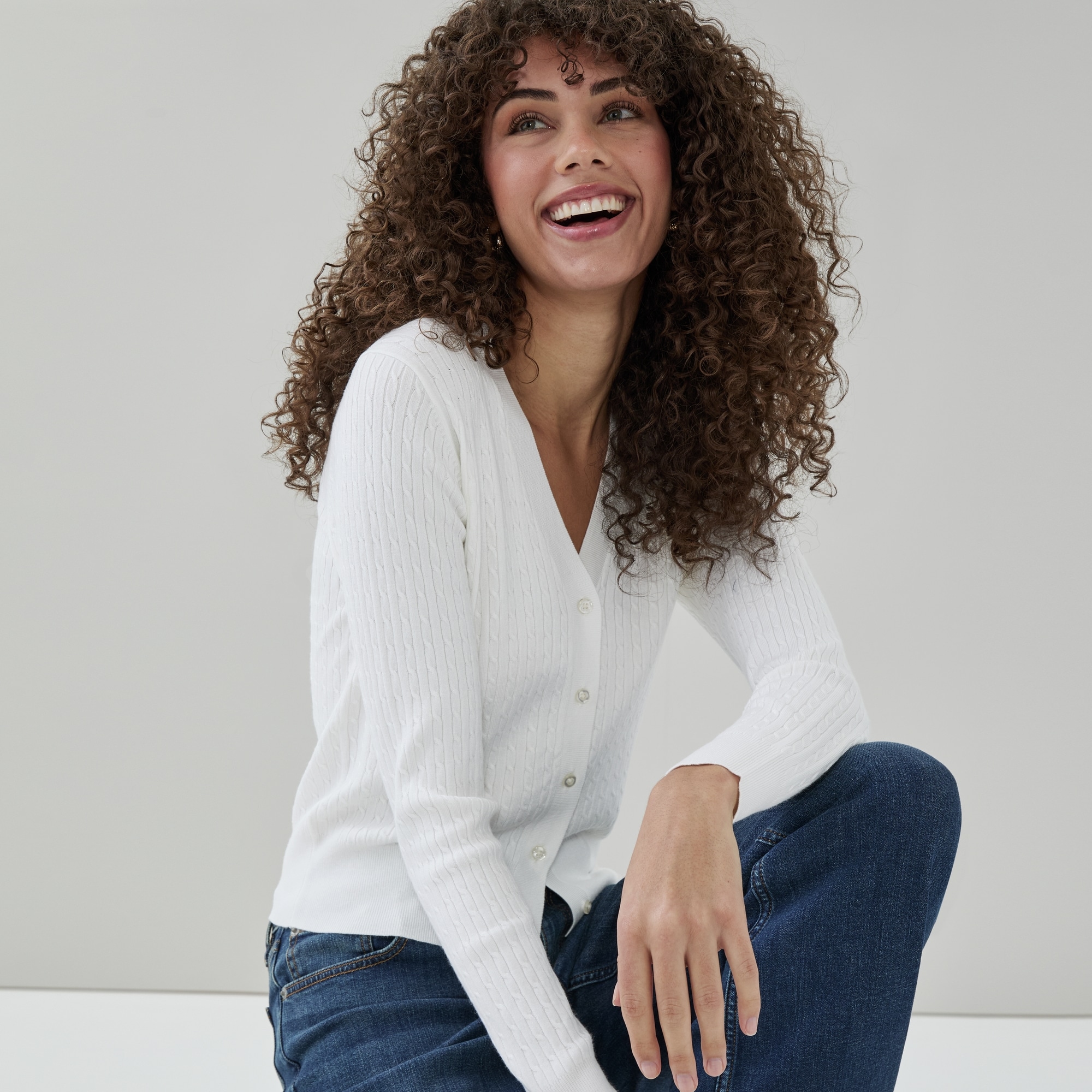 Cable Knit Cardigan in Bright White from Joe Fresh