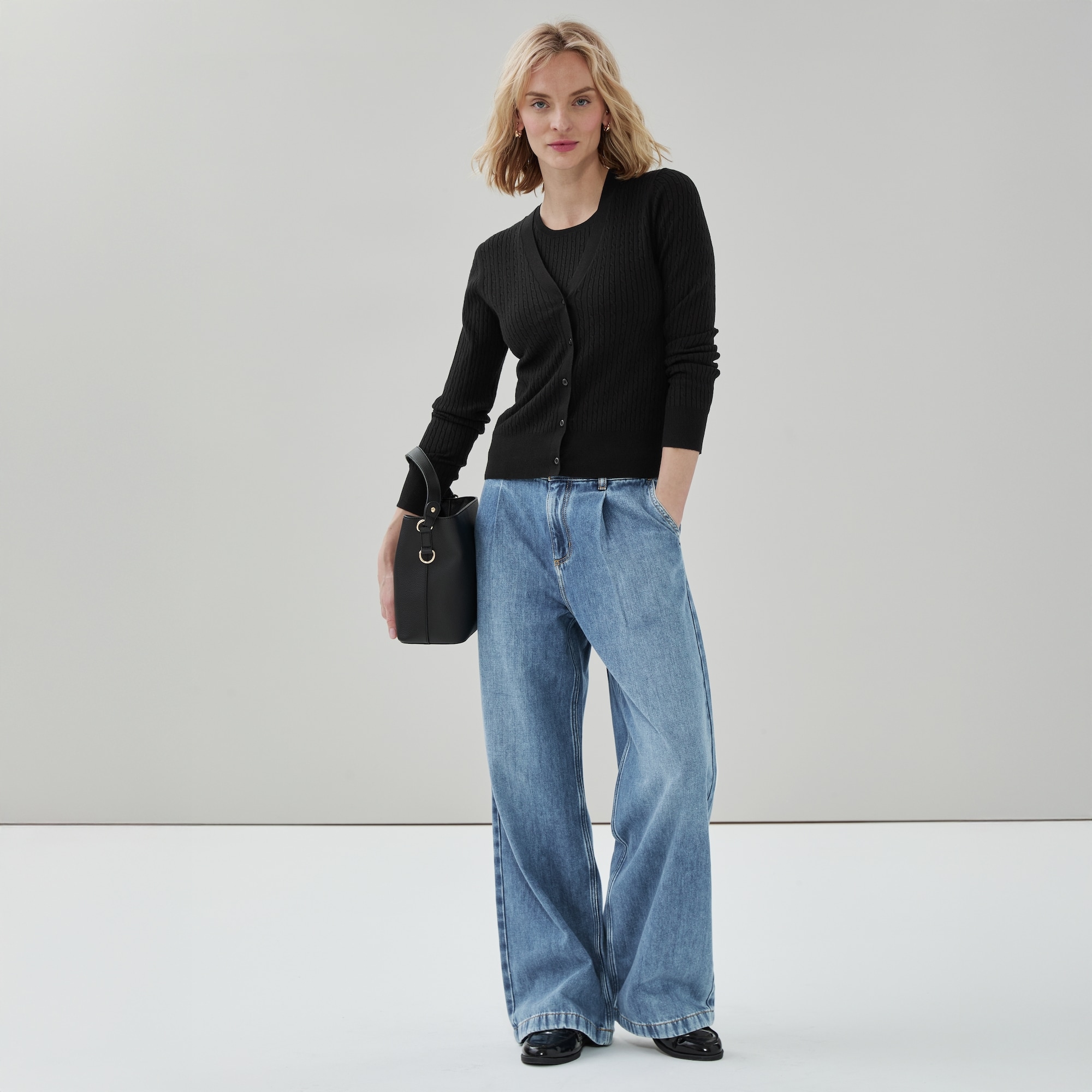 Cable Knit Cardigan in JF Black from Joe Fresh