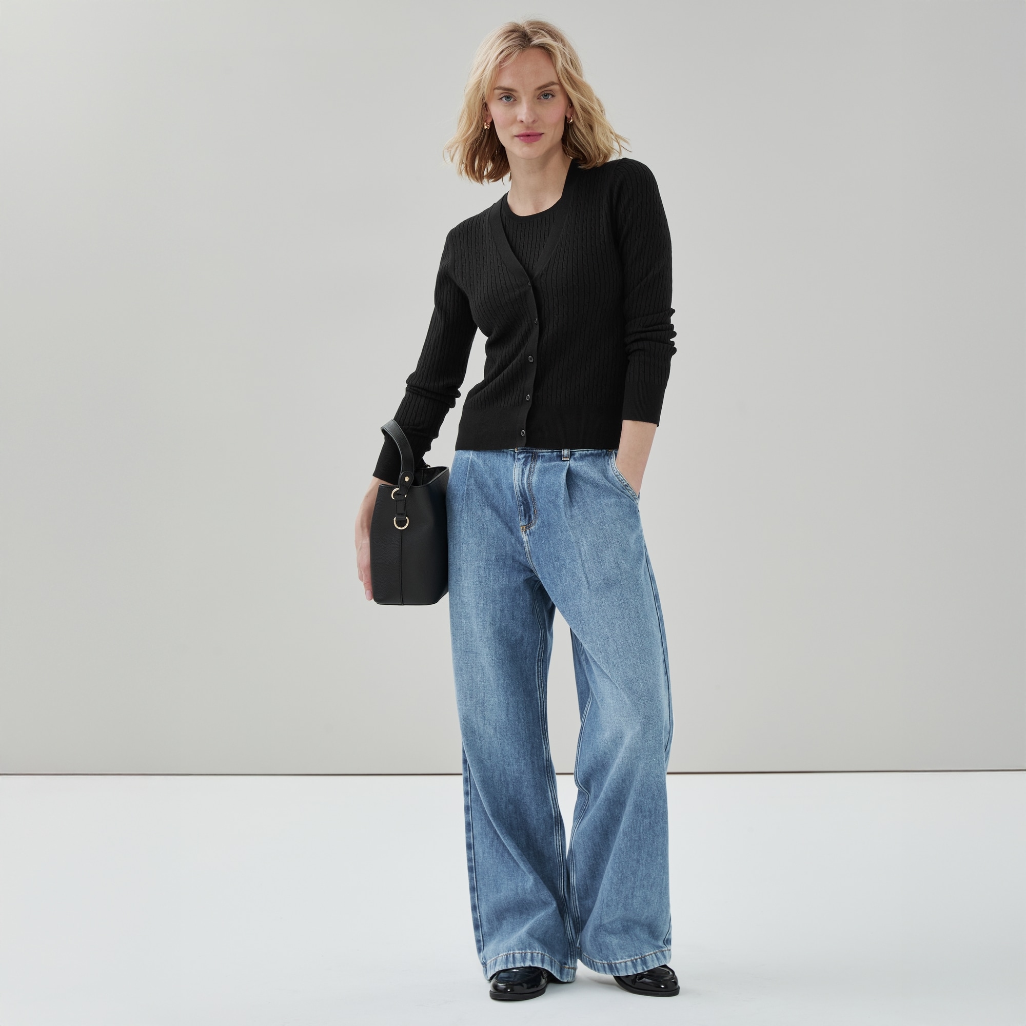 Cable Knit Cardigan in JF Black from Joe Fresh
