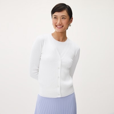 Cardigan à mailles torsadées - Blanc pur