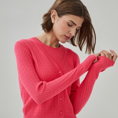 Cable Knit Cardigan - Pink