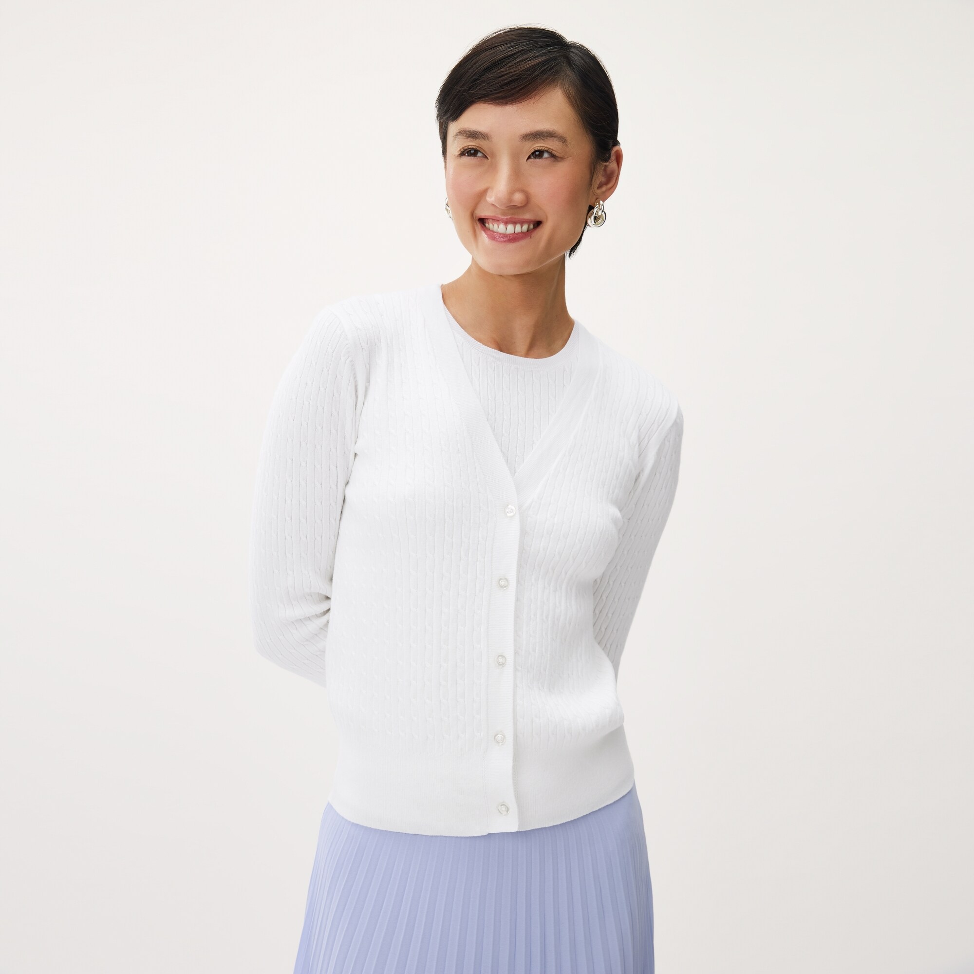 Cable Knit Cardigan in Bright White from Joe Fresh