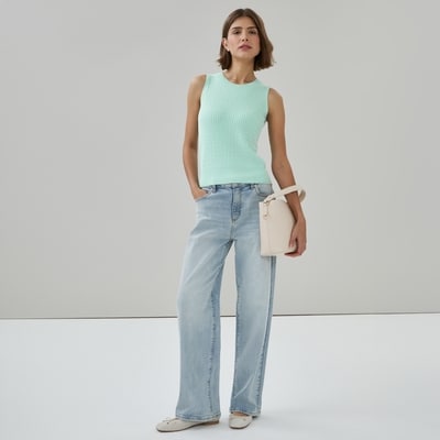 Cami à mailles torsadées - Bleu-Vert