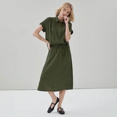 Jupe midi sans attache en gaze - Brun Kaki Foncé