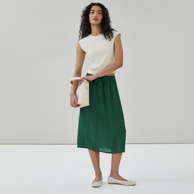 Gauze Pull-On Midi Skirt - Dark Teal