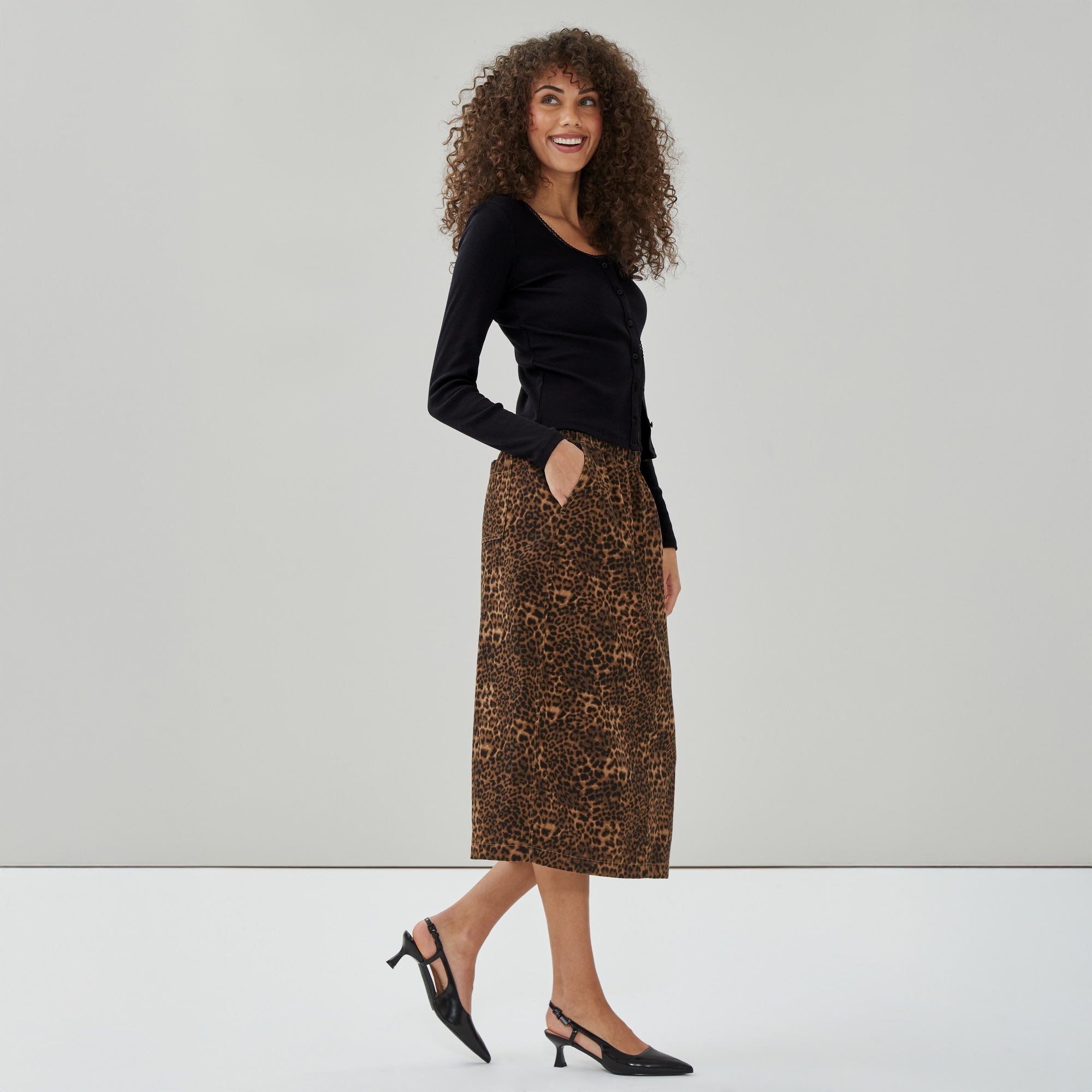 Printed Midi Skirt in Brown from Joe Fresh